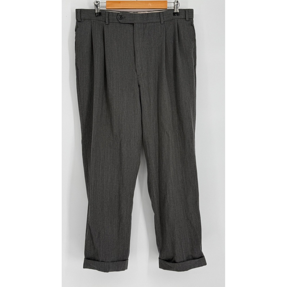 Brooks Brothers Mens‎ Charcoal Grey Wool Double Pleated Cuffed Dress Pants Sz 35